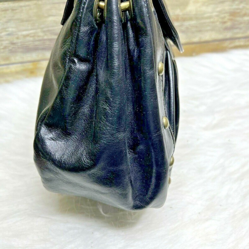 Kate Landry Black Genuine Leather Studded Accent Purse Shoulder Bag Tote - Picture 6 of 11